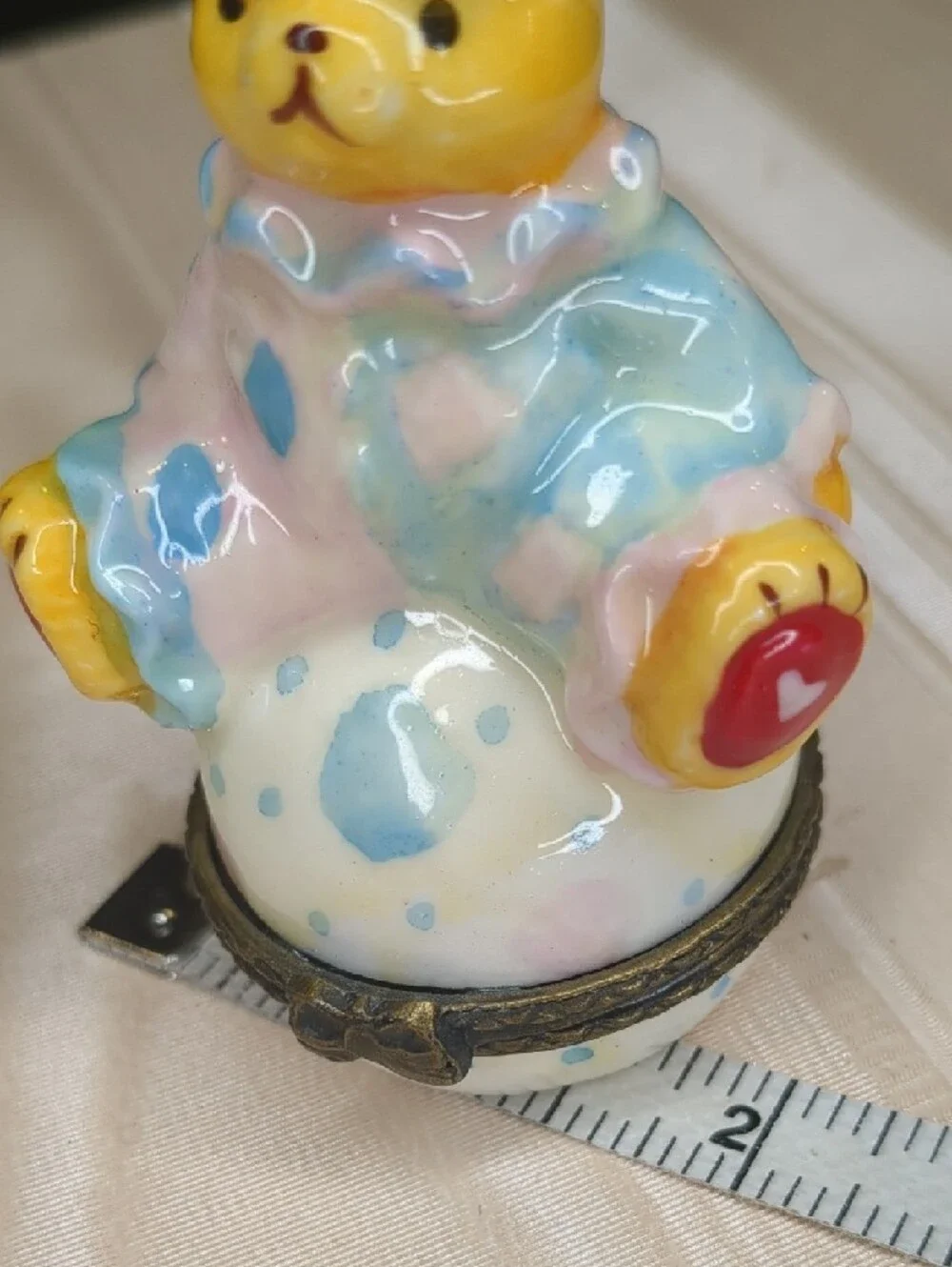 Vintage 90s Ceramic Clown Bear Ring Trinket Holder Cute Collectible
